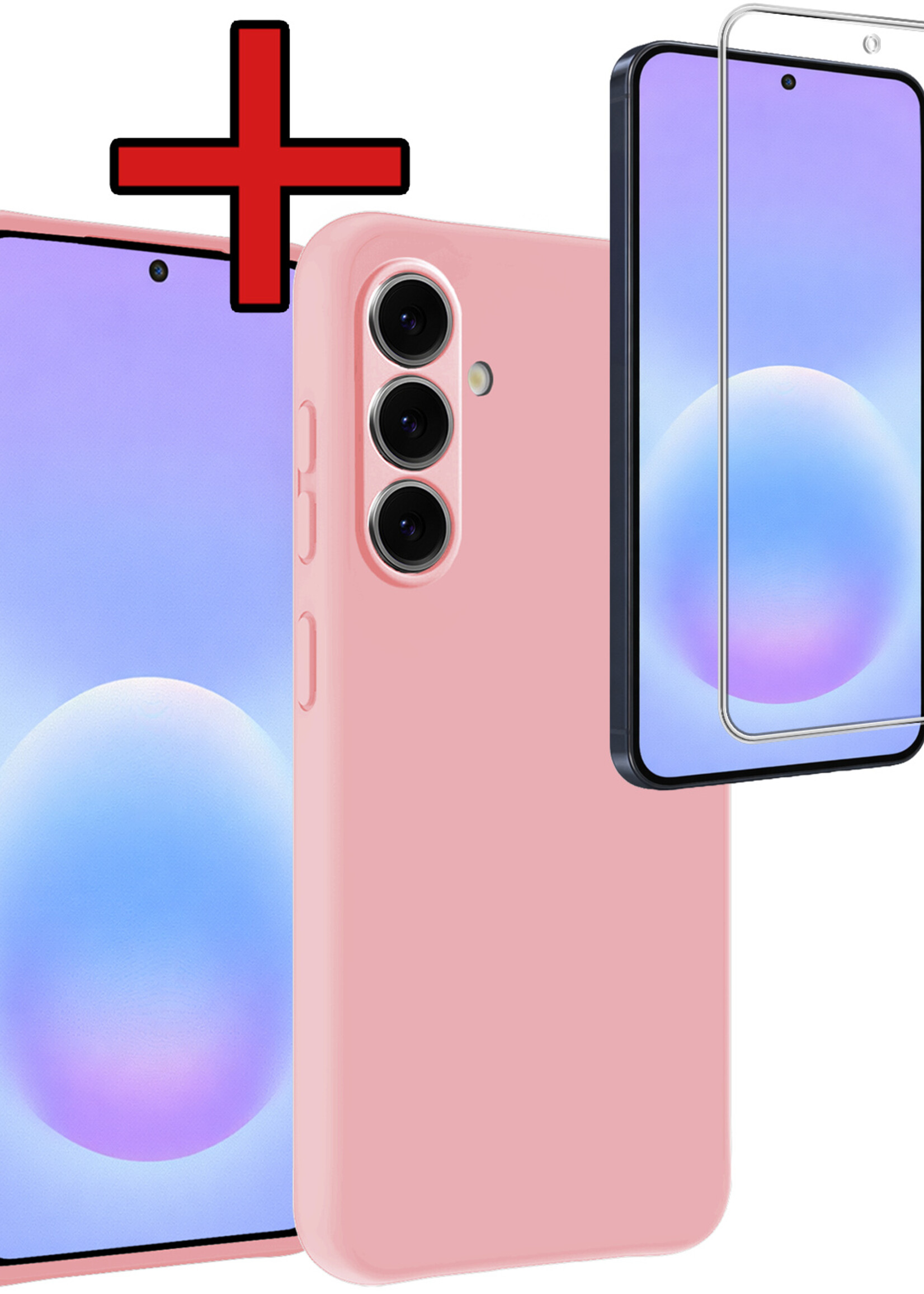 BTH BTH Samsung Galaxy A57 Hoesje Siliconen Met Screenprotector - Lichtroze