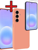 BTH BTH Samsung Galaxy A57 Hoesje Siliconen Met Screenprotector - Perzik