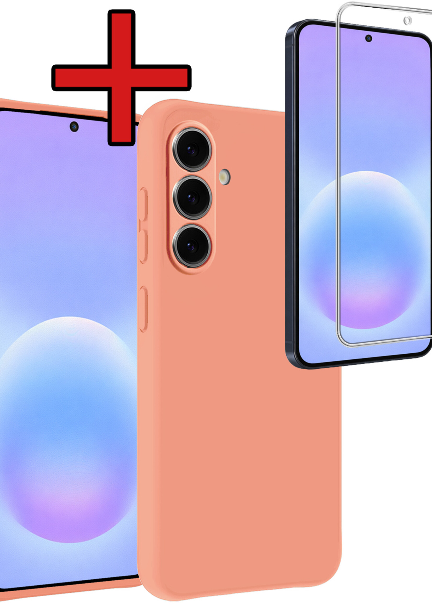 BTH BTH Samsung Galaxy A57 Hoesje Siliconen Met Screenprotector - Perzik