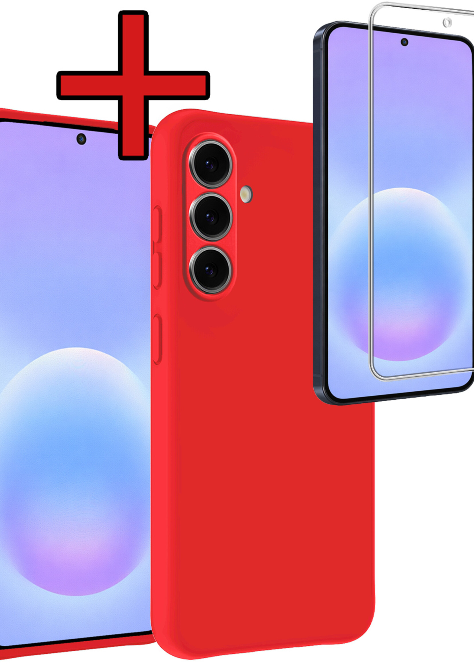 BTH BTH Samsung Galaxy A57 Hoesje Siliconen Met Screenprotector - Rood