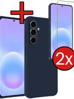 BTH BTH Samsung Galaxy A57 Hoesje Siliconen Met 2x Screenprotector - Donkerblauw