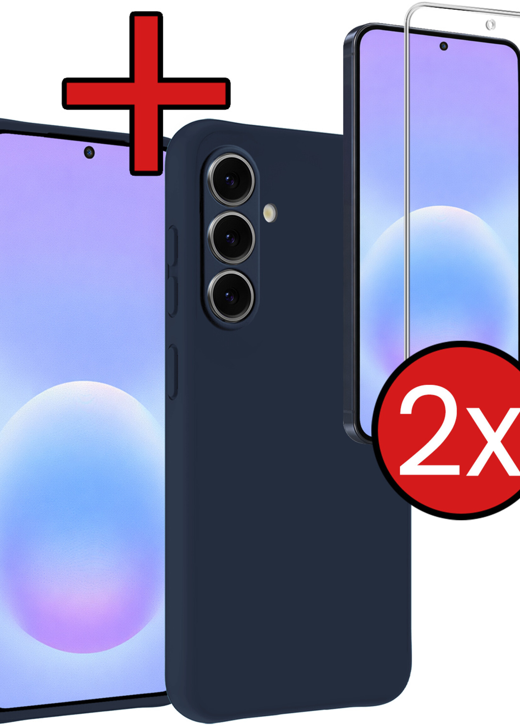 BTH BTH Samsung Galaxy A57 Hoesje Siliconen Met 2x Screenprotector - Donkerblauw