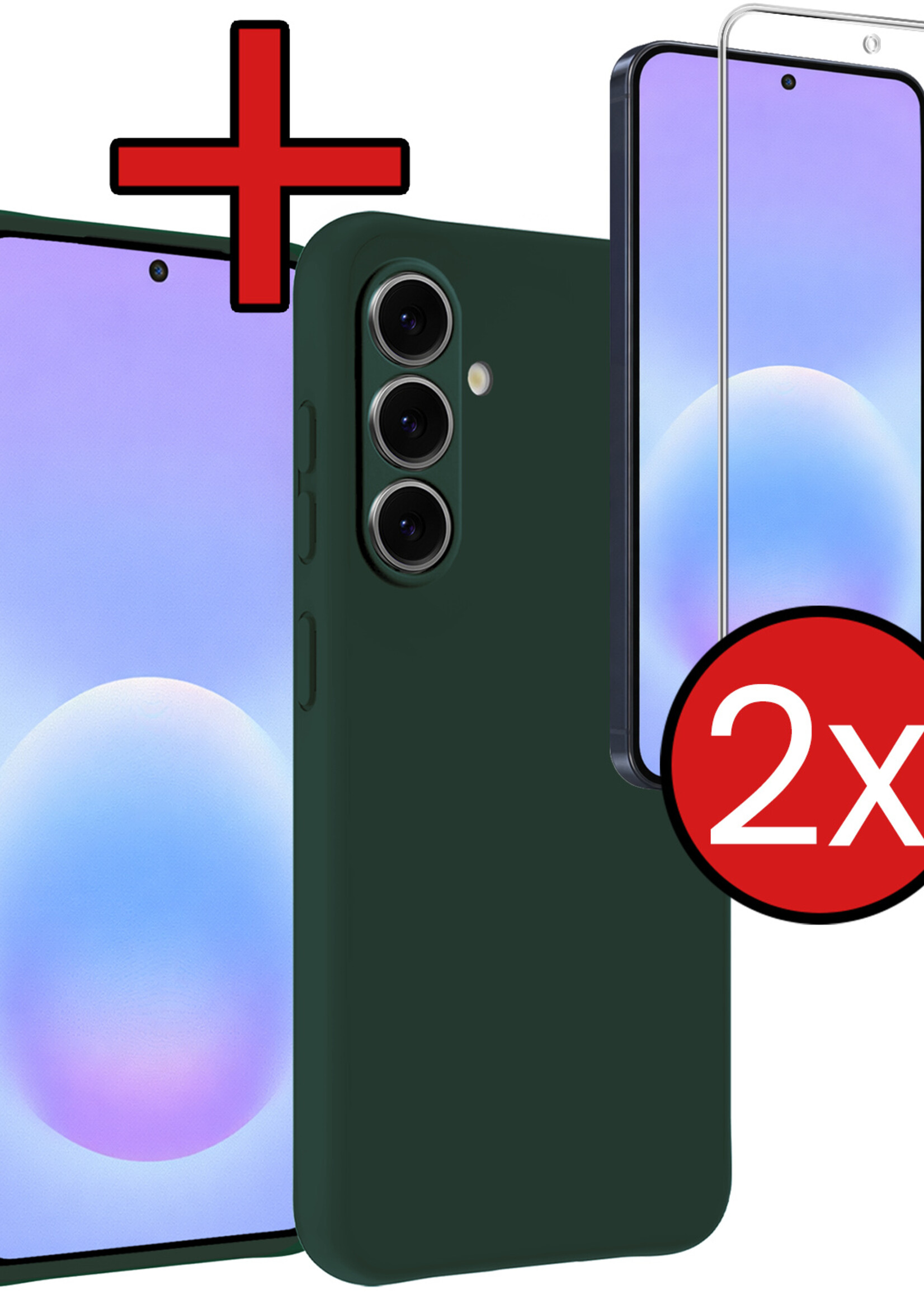 BTH BTH Samsung Galaxy A57 Hoesje Siliconen Met 2x Screenprotector - Donkergroen