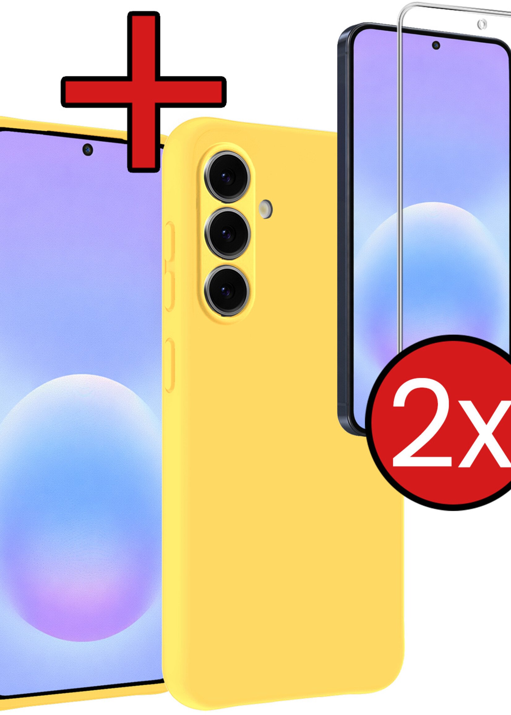 BTH BTH Samsung Galaxy A57 Hoesje Siliconen Met 2x Screenprotector - Geel