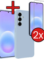 BTH BTH Samsung Galaxy A57 Hoesje Siliconen Met 2x Screenprotector - Lichtblauw