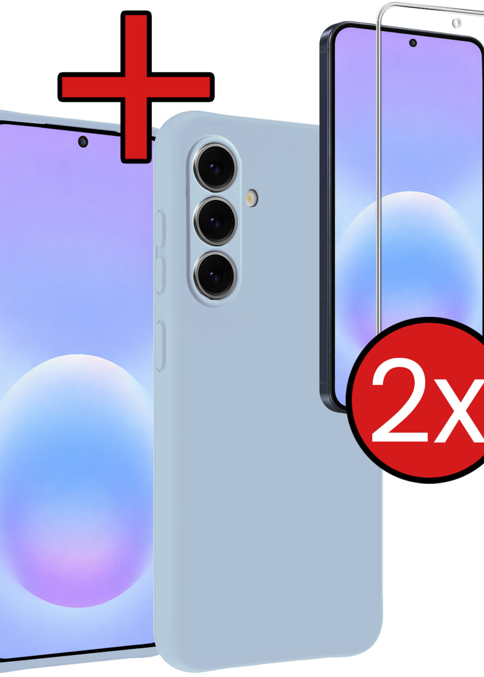 BTH BTH Samsung Galaxy A57 Hoesje Siliconen Met 2x Screenprotector - Lichtblauw