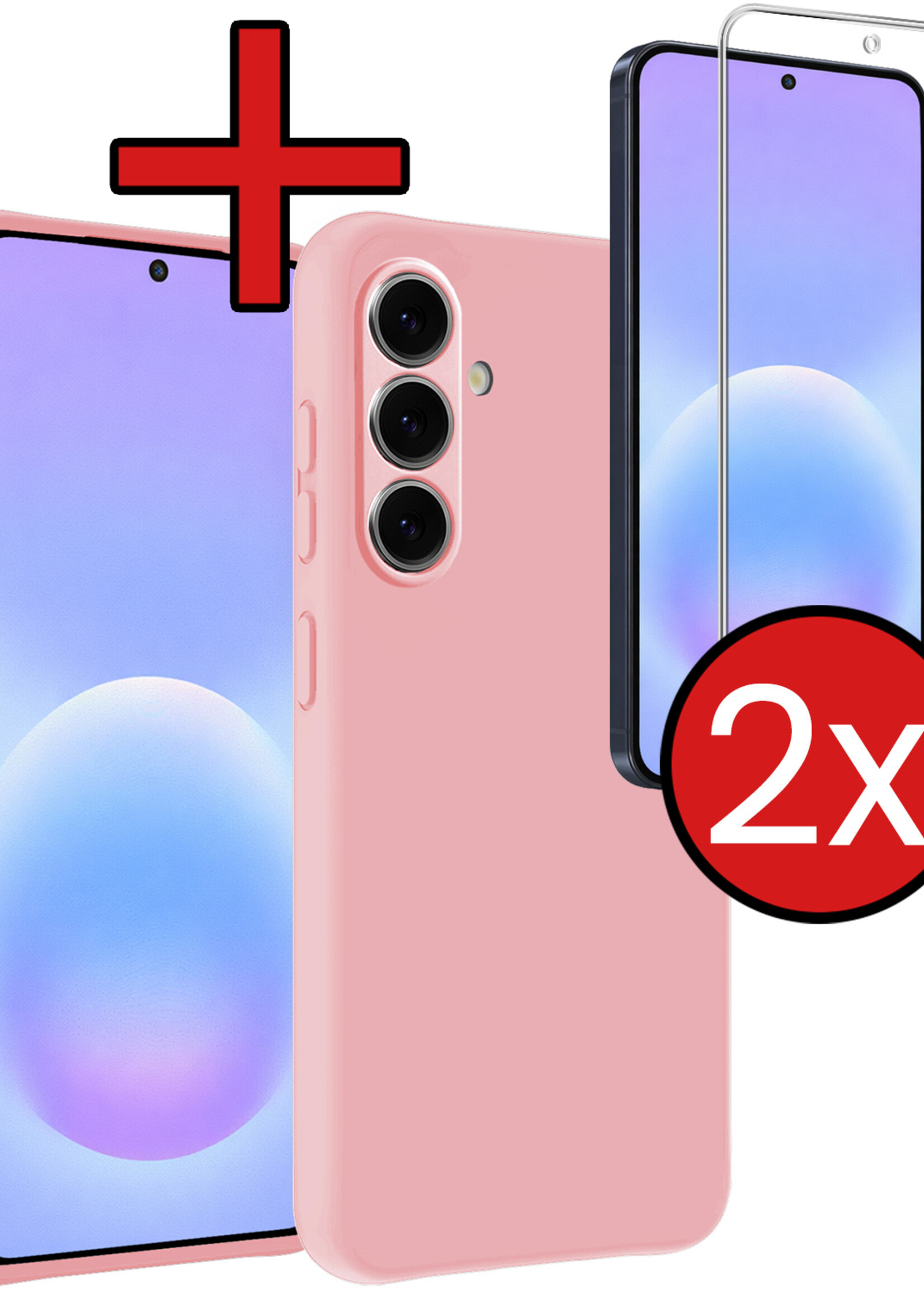 BTH BTH Samsung Galaxy A57 Hoesje Siliconen Met 2x Screenprotector - Lichtroze