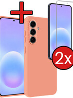 BTH BTH Samsung Galaxy A57 Hoesje Siliconen Met 2x Screenprotector - Perzik