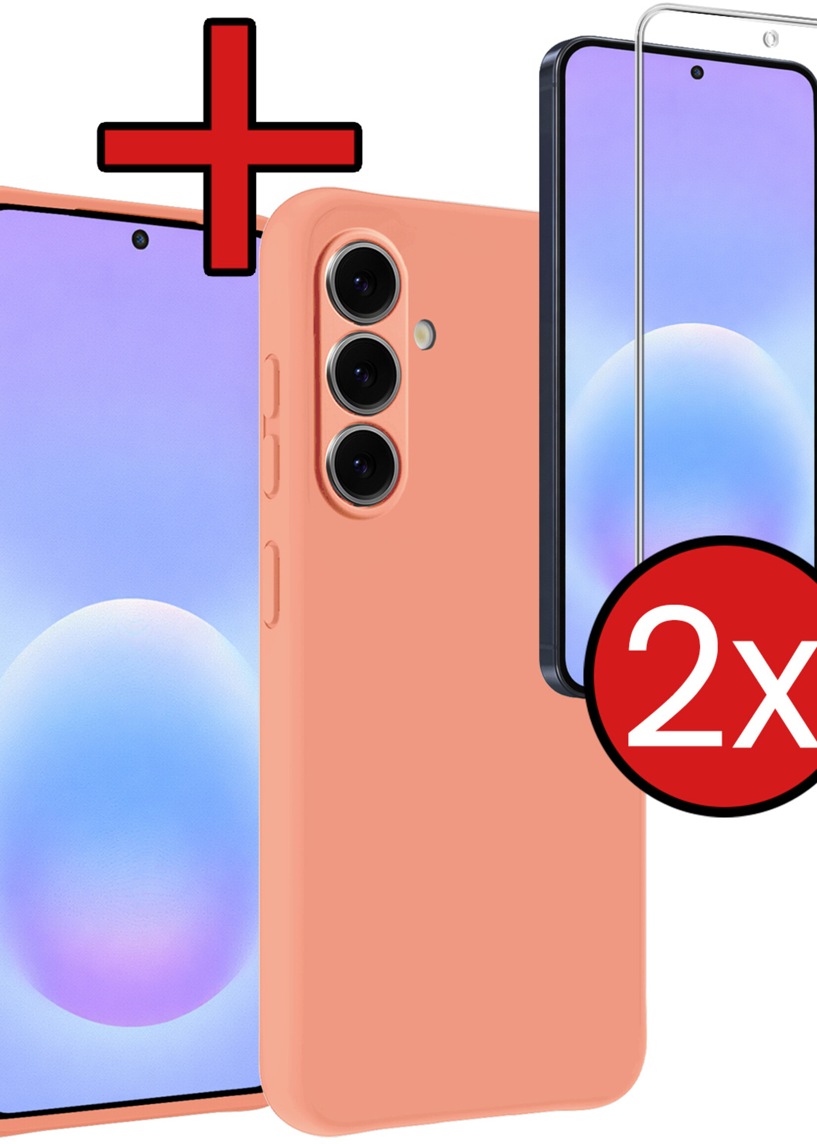 BTH BTH Samsung Galaxy A57 Hoesje Siliconen Met 2x Screenprotector - Perzik