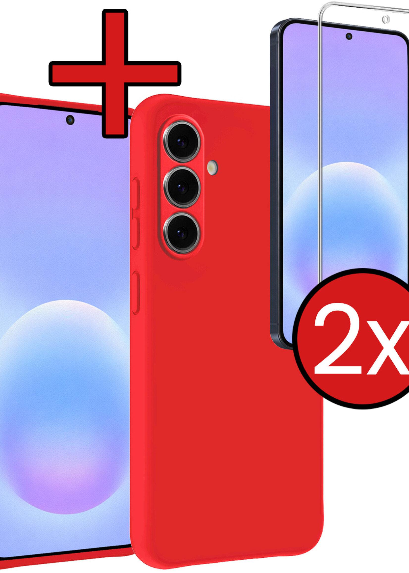 BTH BTH Samsung Galaxy A57 Hoesje Siliconen Met 2x Screenprotector - Rood