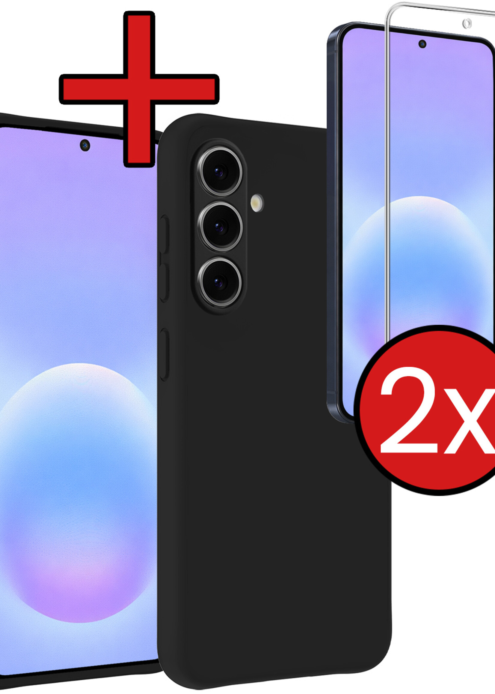 BTH BTH Samsung Galaxy A57 Hoesje Siliconen Met 2x Screenprotector - Zwart