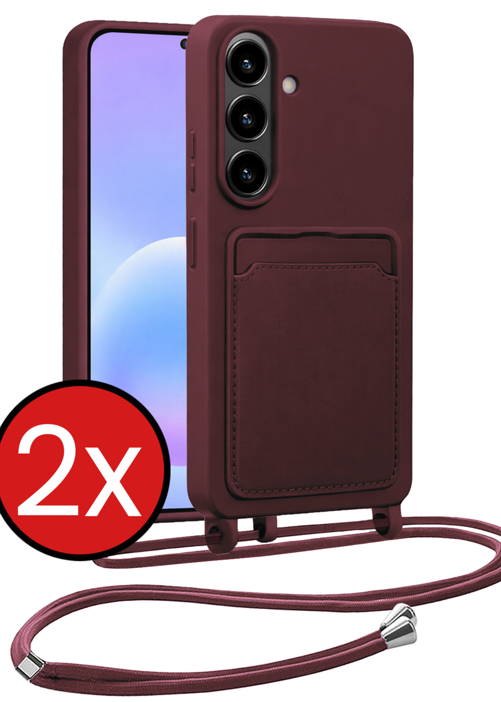 BTH BTH Samsung Galaxy A57 Hoesje Pashouder met Koord - Aubergine - 2 PACK