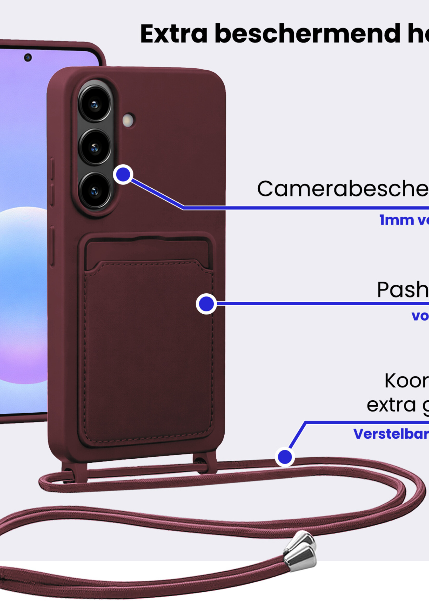 BTH BTH Samsung Galaxy A57 Hoesje Pashouder met Koord - Aubergine - 2 PACK