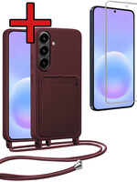 BTH BTH Samsung Galaxy A57 Hoesje Pashouder met Koord Met Screenprotector - Aubergine