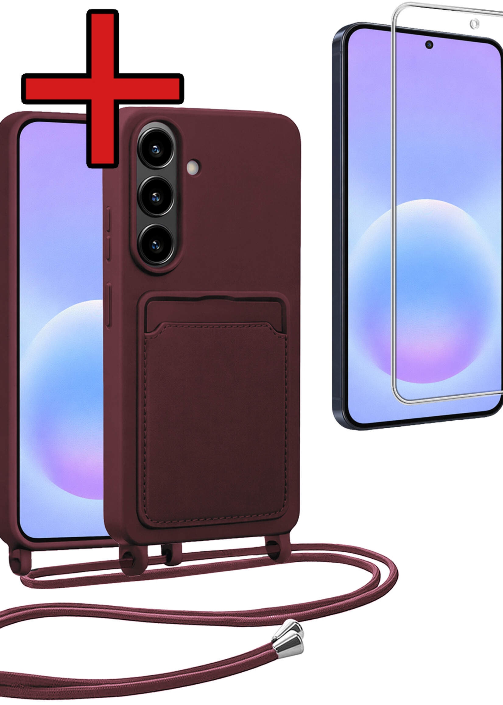 BTH BTH Samsung Galaxy A57 Hoesje Pashouder met Koord Met Screenprotector - Aubergine