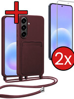 BTH BTH Samsung Galaxy A57 Hoesje Pashouder met Koord Met 2x Screenprotector - Aubergine