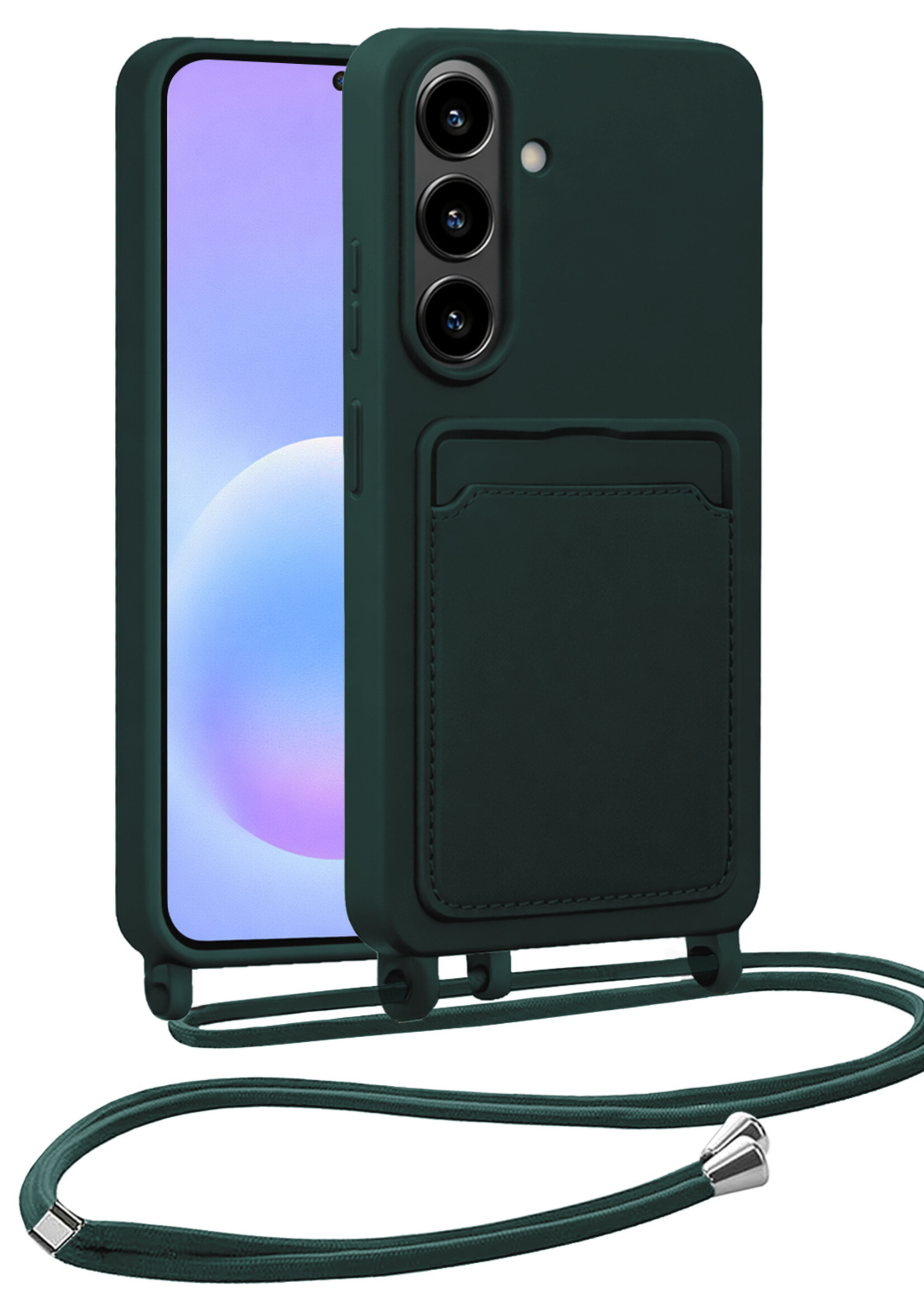 BTH BTH Samsung Galaxy A57 Hoesje Pashouder met Koord - Donkergroen