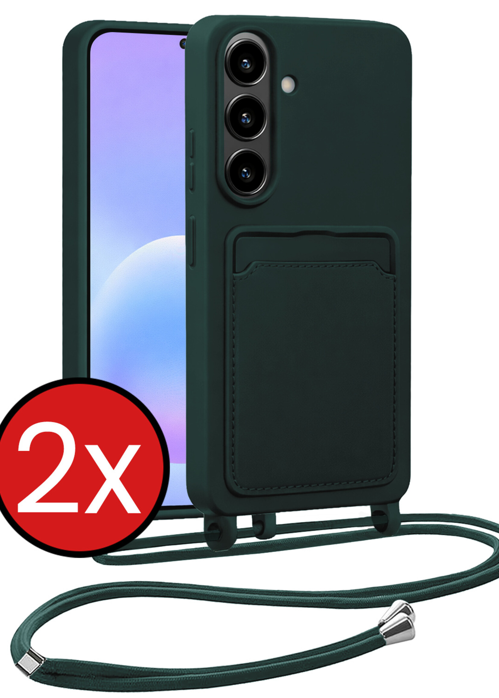 BTH BTH Samsung Galaxy A57 Hoesje Pashouder met Koord - Donkergroen - 2 PACK