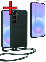 BTH BTH Samsung Galaxy A57 Hoesje Pashouder met Koord Met Screenprotector - Donkergroen