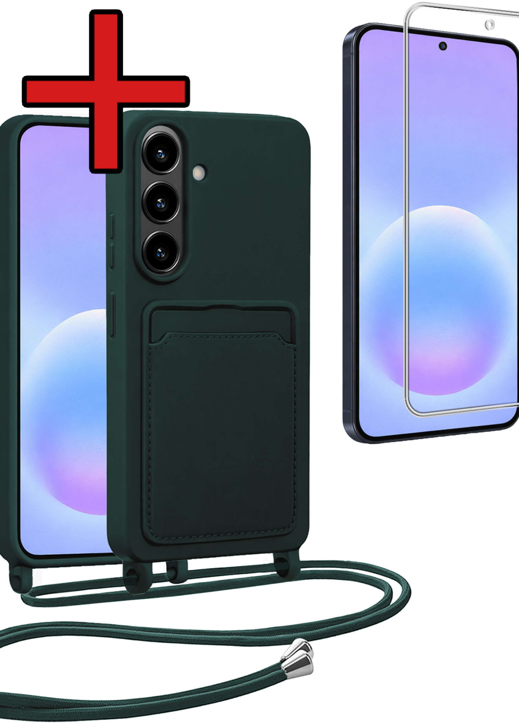 BTH BTH Samsung Galaxy A57 Hoesje Pashouder met Koord Met Screenprotector - Donkergroen