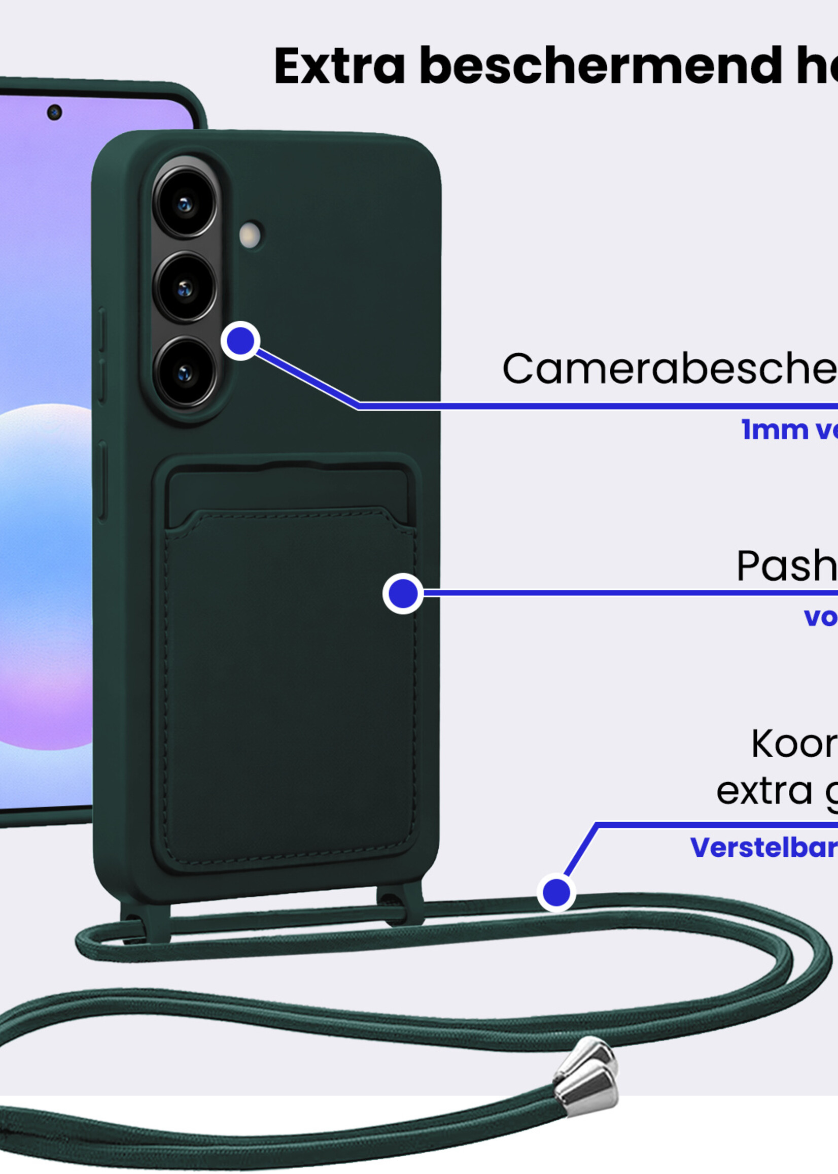 BTH BTH Samsung Galaxy A57 Hoesje Pashouder met Koord Met Screenprotector - Donkergroen