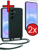 BTH BTH Samsung Galaxy A57 Hoesje Pashouder met Koord Met 2x Screenprotector - Donkergroen