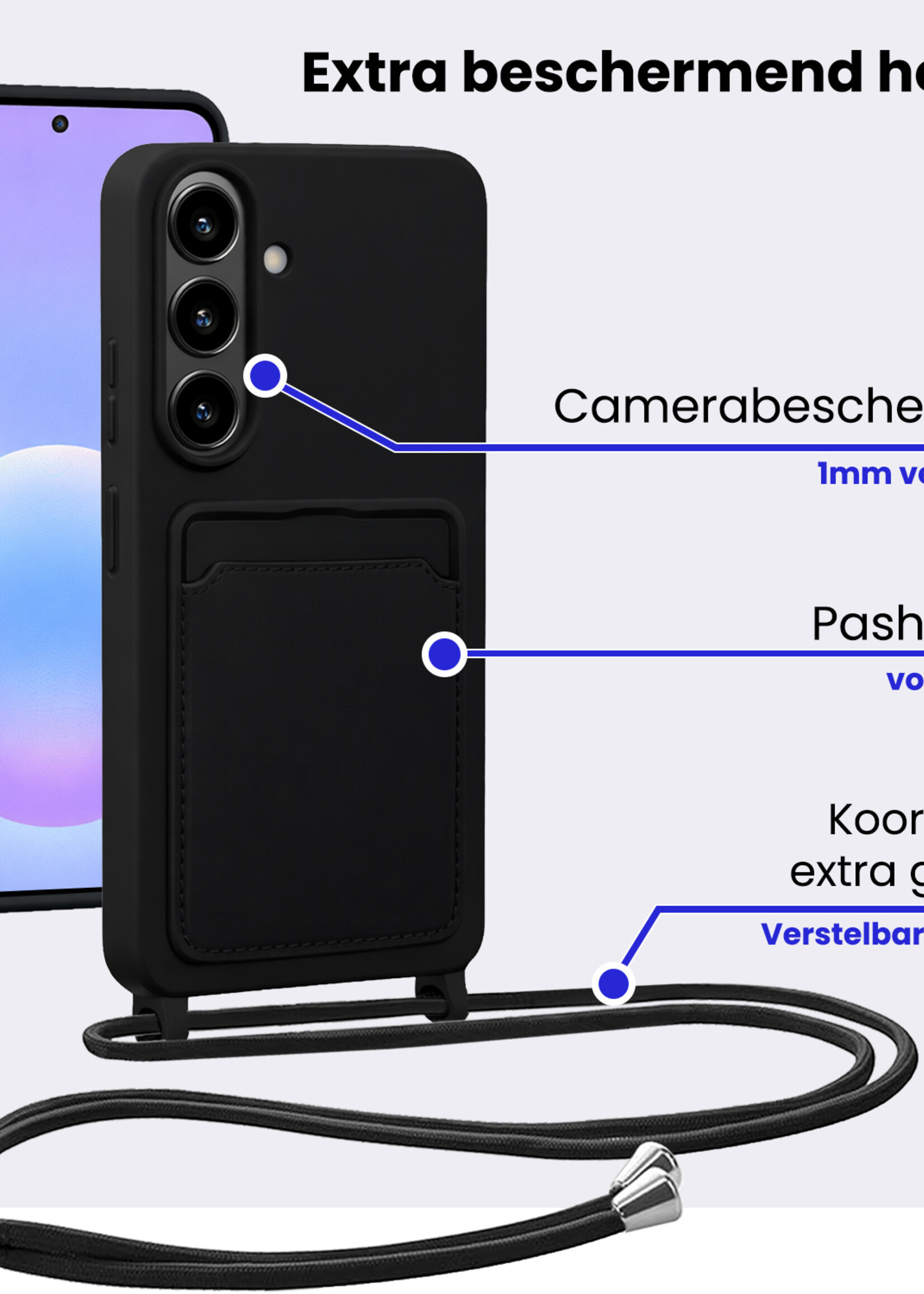 BTH BTH Samsung Galaxy A57 Hoesje Pashouder met Koord - Zwart