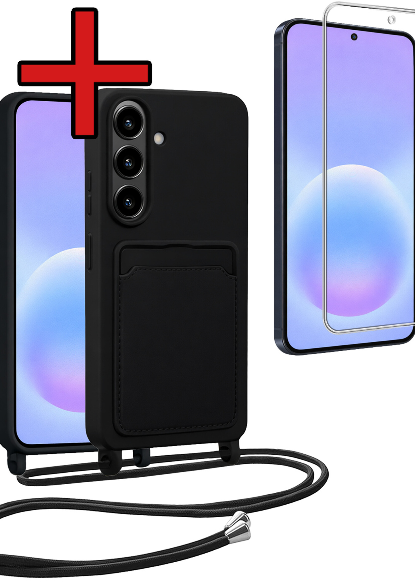 BTH BTH Samsung Galaxy A57 Hoesje Pashouder met Koord Met Screenprotector - Zwart