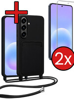 BTH BTH Samsung Galaxy A57 Hoesje Pashouder met Koord Met 2x Screenprotector - Zwart