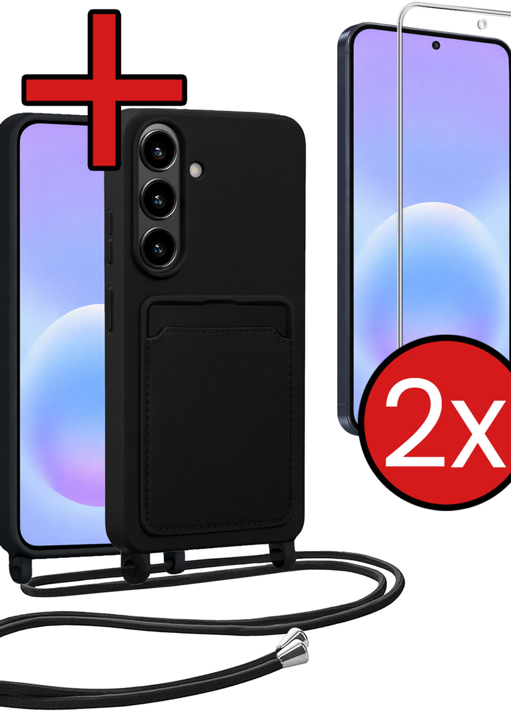 BTH BTH Samsung Galaxy A57 Hoesje Pashouder met Koord Met 2x Screenprotector - Zwart