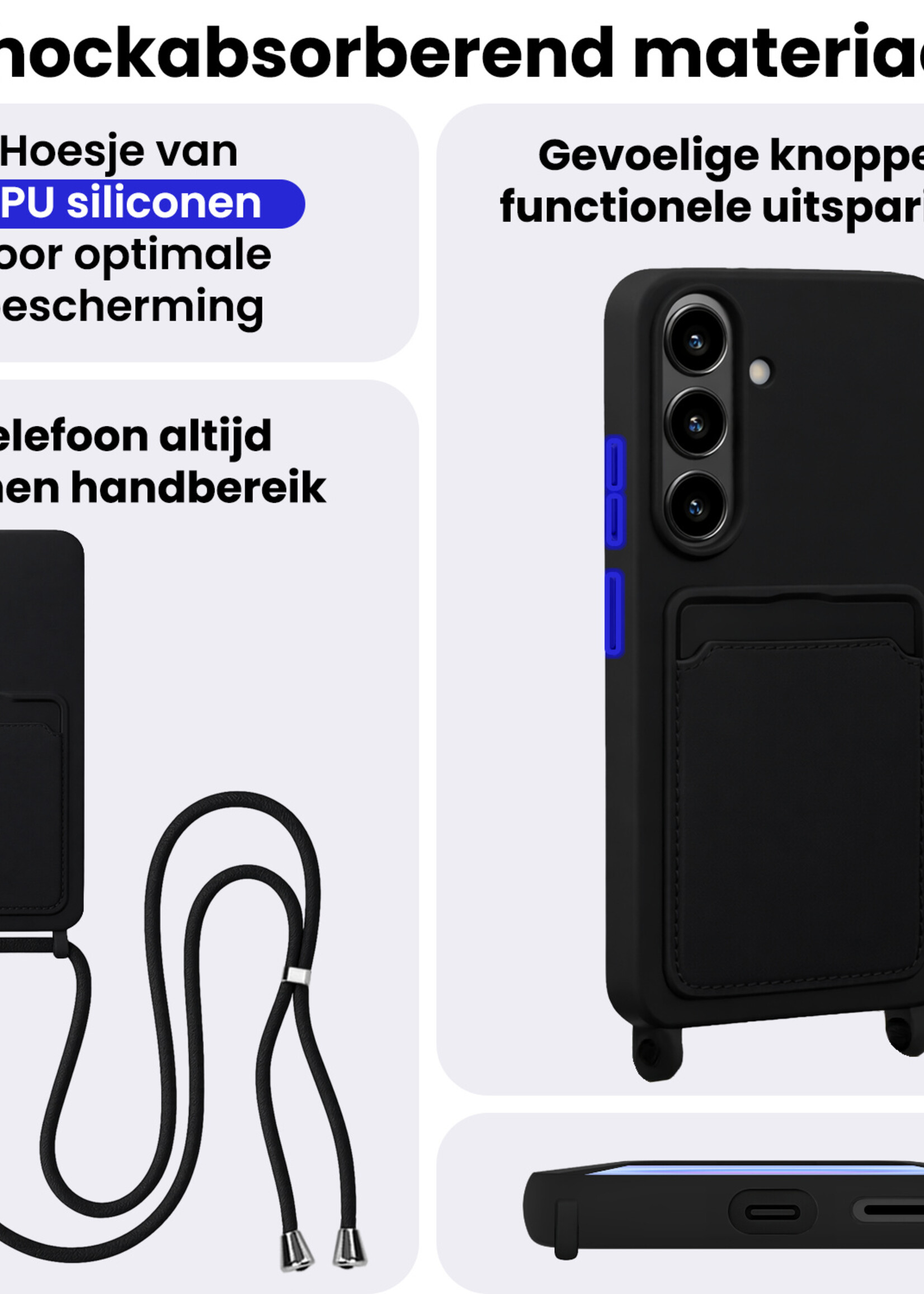 BTH BTH Samsung Galaxy A57 Hoesje Pashouder met Koord Met 2x Screenprotector - Zwart