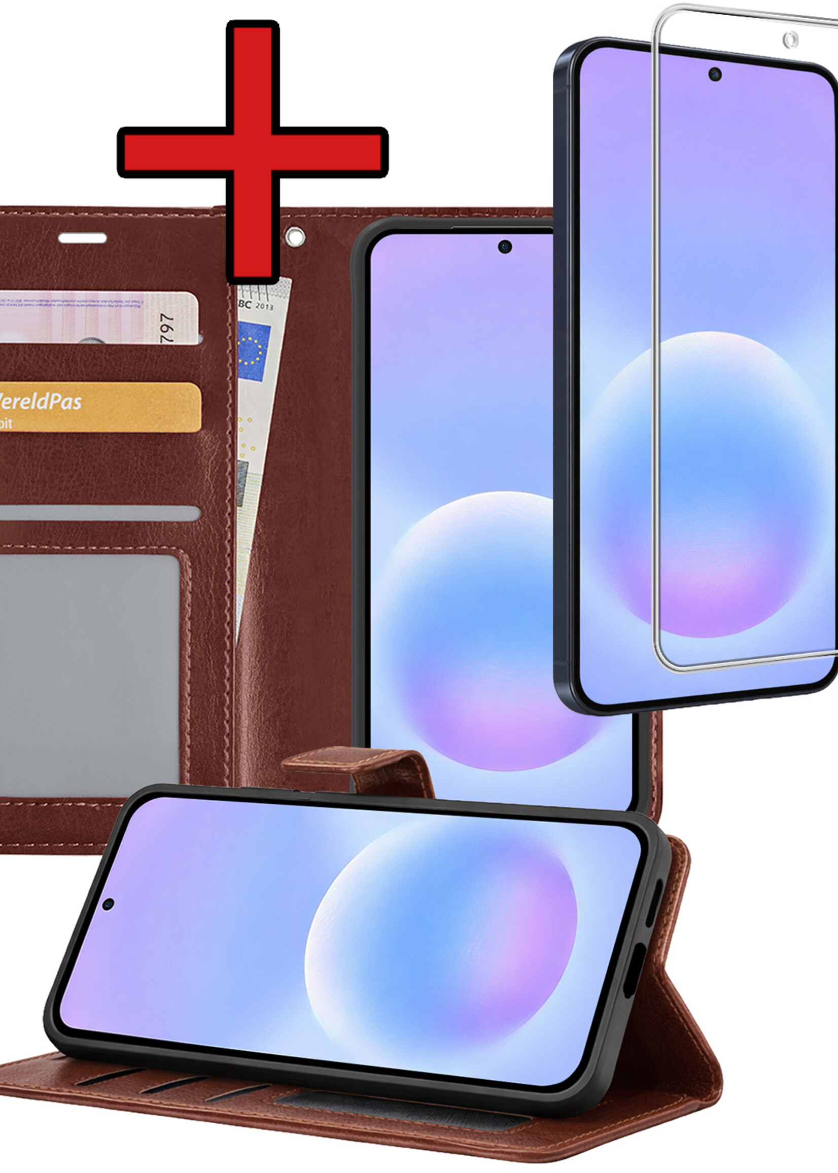 BTH BTH Samsung Galaxy A57 Hoesje Bookcase Met Screenprotector - Bruin