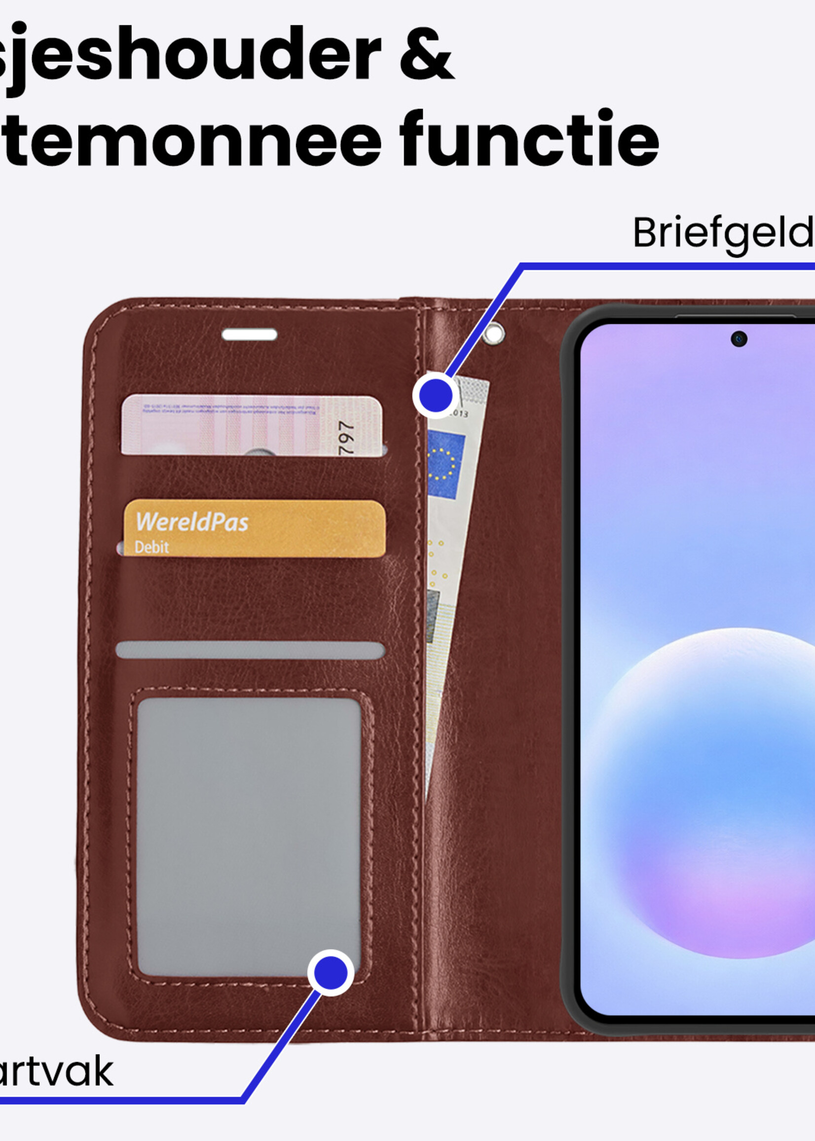 BTH BTH Samsung Galaxy A57 Hoesje Bookcase Met Screenprotector - Bruin