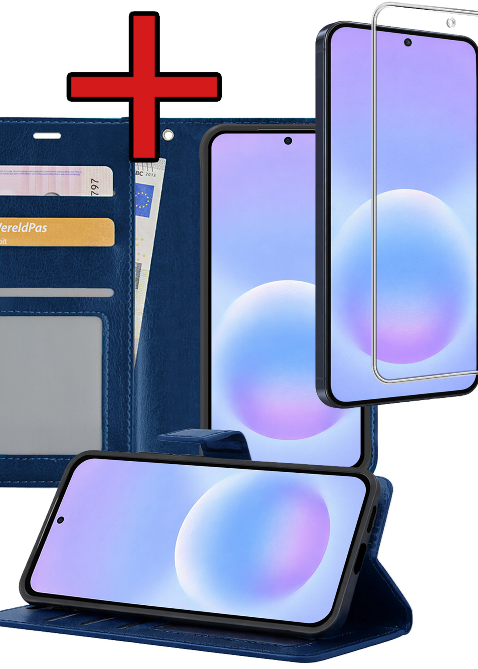 BTH BTH Samsung Galaxy A57 Hoesje Bookcase Met Screenprotector - Donkerblauw