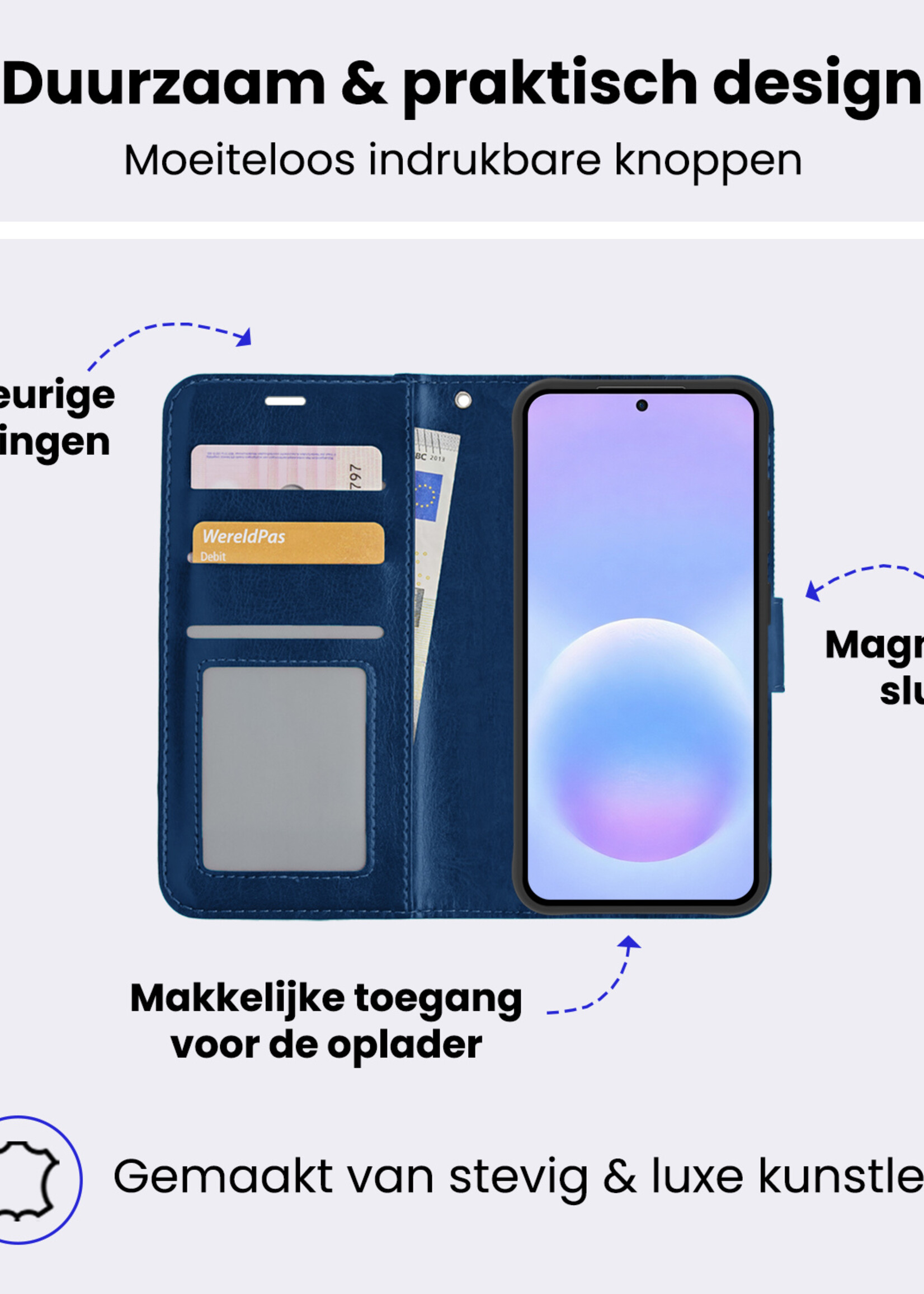 BTH BTH Samsung Galaxy A57 Hoesje Bookcase Met Screenprotector - Donkerblauw