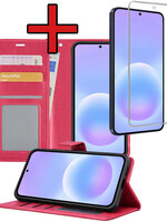 BTH BTH Samsung Galaxy A57 Hoesje Bookcase Met Screenprotector - Donkerroze