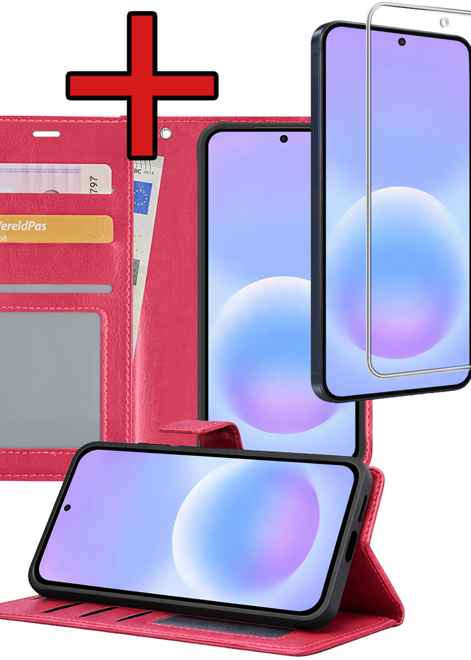 BTH BTH Samsung Galaxy A57 Hoesje Bookcase Met Screenprotector - Donkerroze