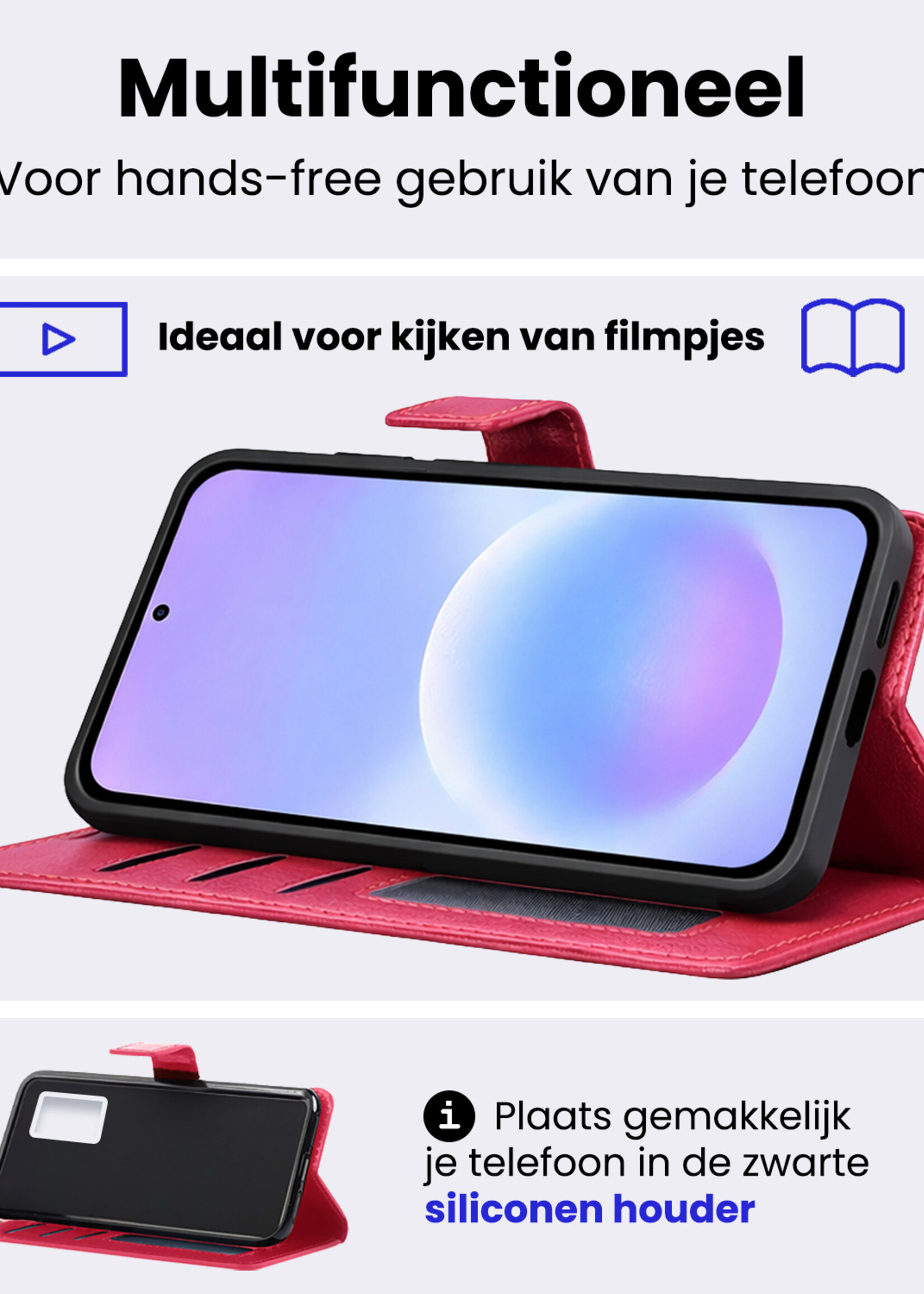 BTH BTH Samsung Galaxy A57 Hoesje Bookcase Met Screenprotector - Donkerroze