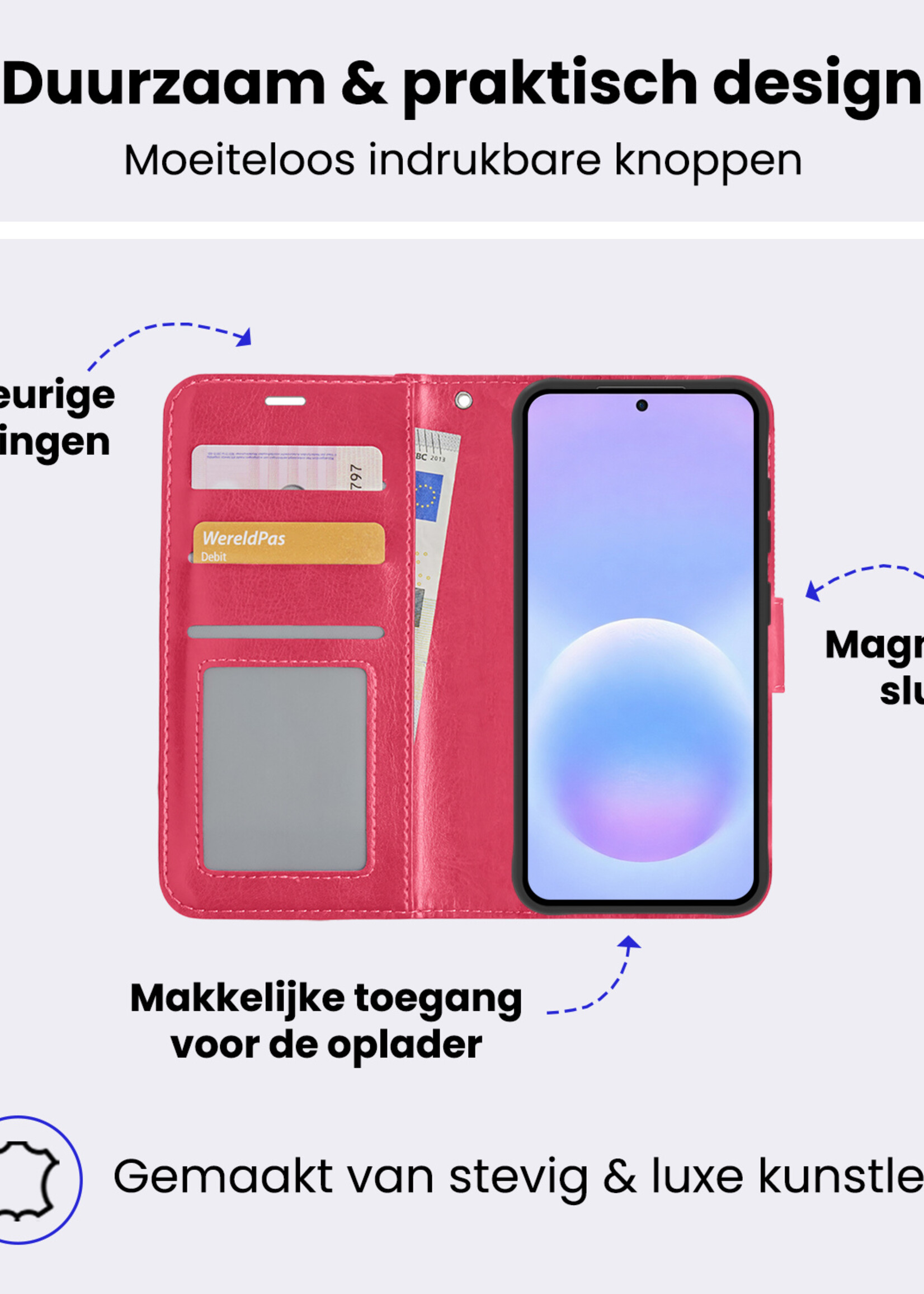 BTH BTH Samsung Galaxy A57 Hoesje Bookcase Met Screenprotector - Donkerroze