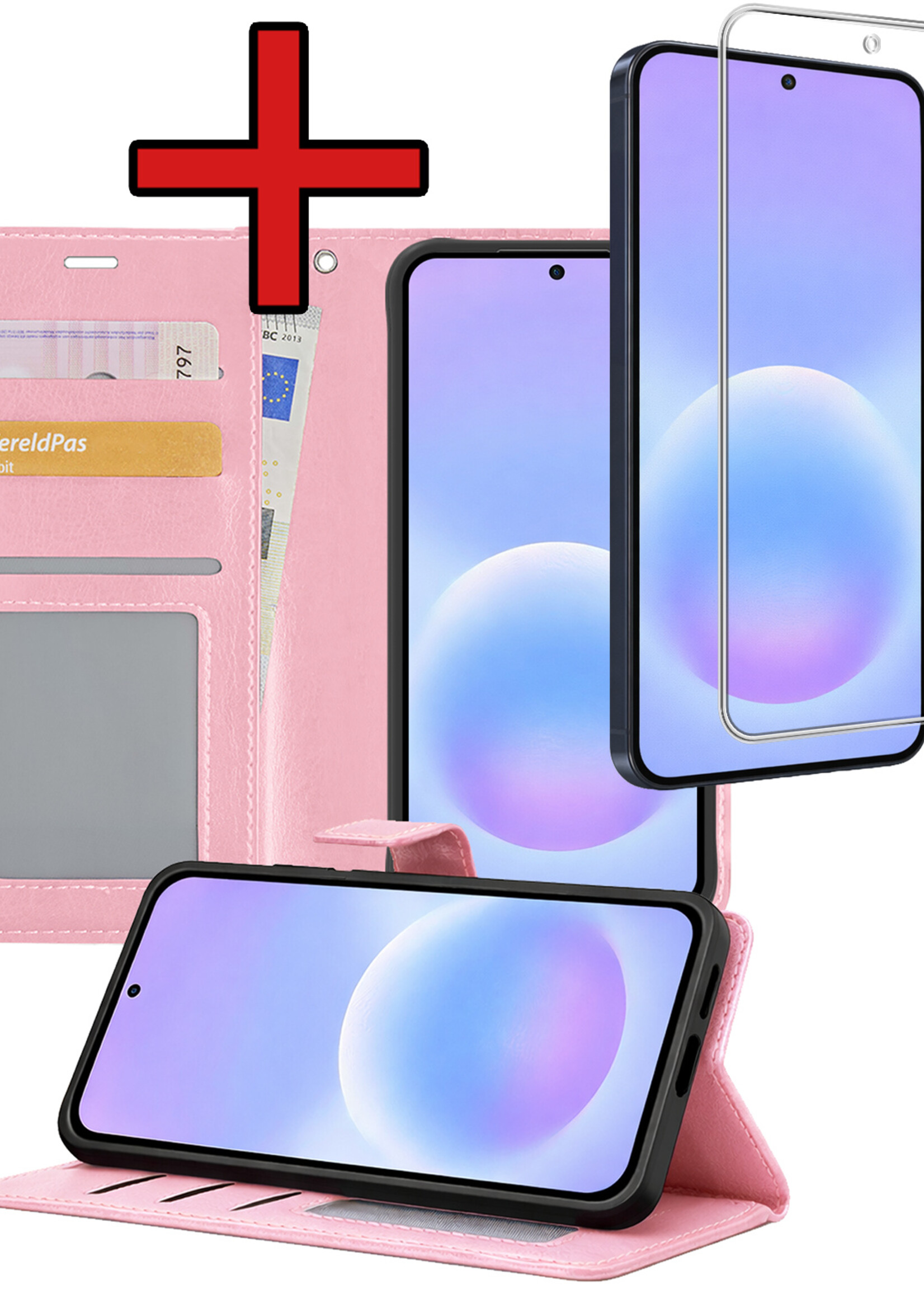 BTH BTH Samsung Galaxy A57 Hoesje Bookcase Met Screenprotector - Lichtroze