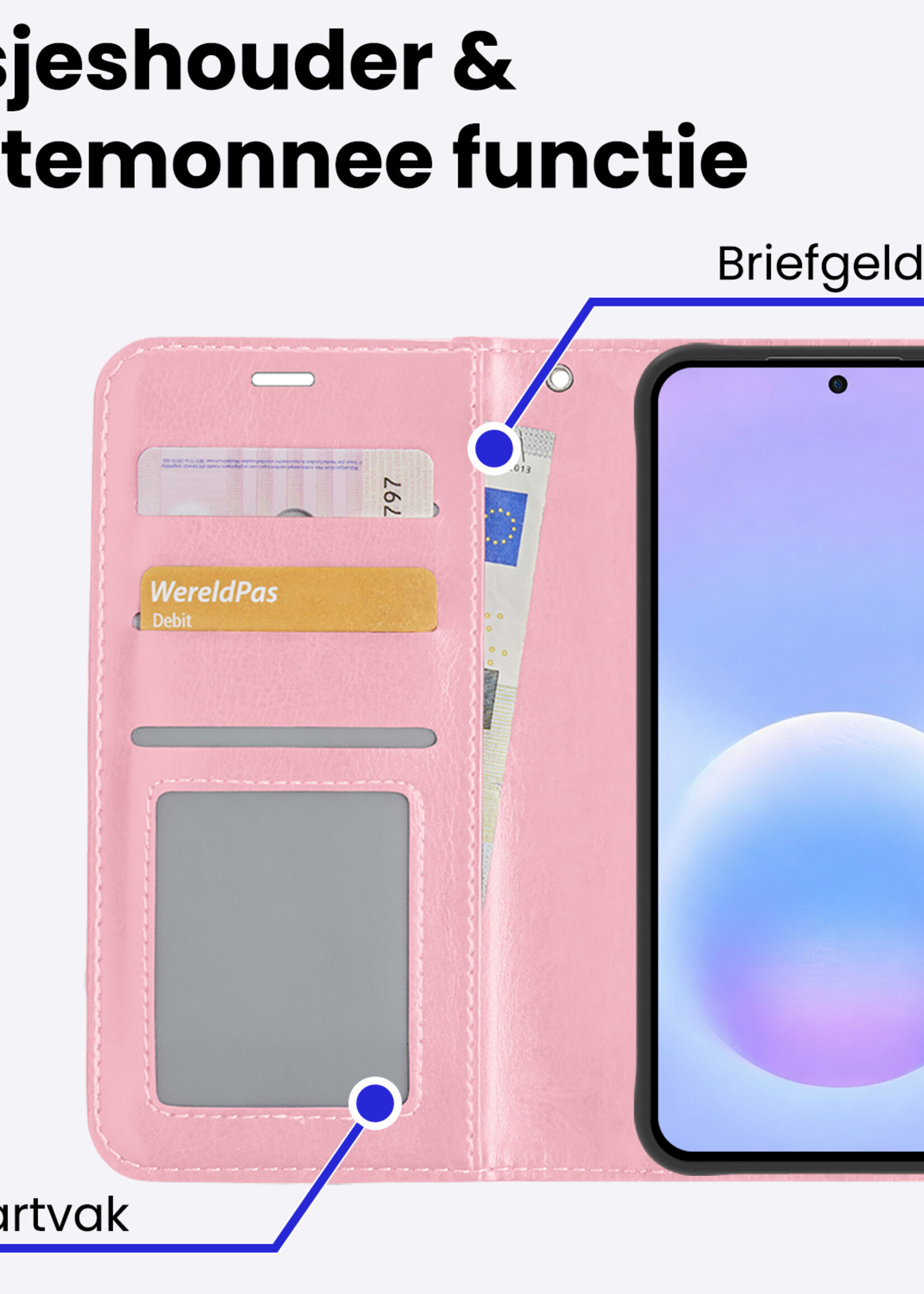 BTH BTH Samsung Galaxy A57 Hoesje Bookcase Met Screenprotector - Lichtroze