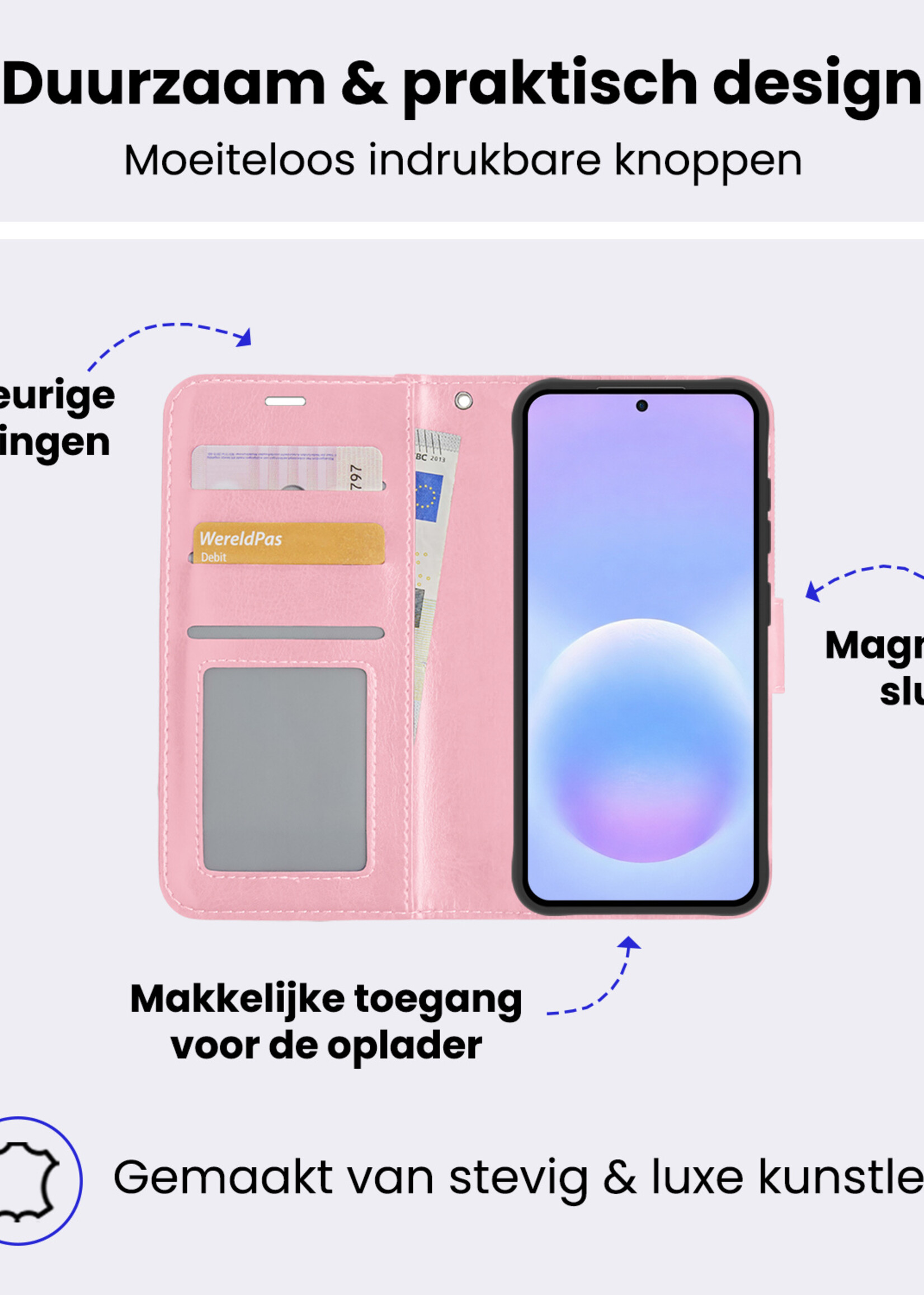 BTH BTH Samsung Galaxy A57 Hoesje Bookcase Met Screenprotector - Lichtroze