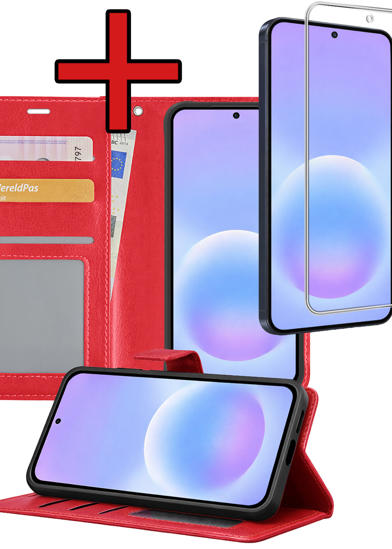BTH BTH Samsung Galaxy A57 Hoesje Bookcase Met Screenprotector - Rood