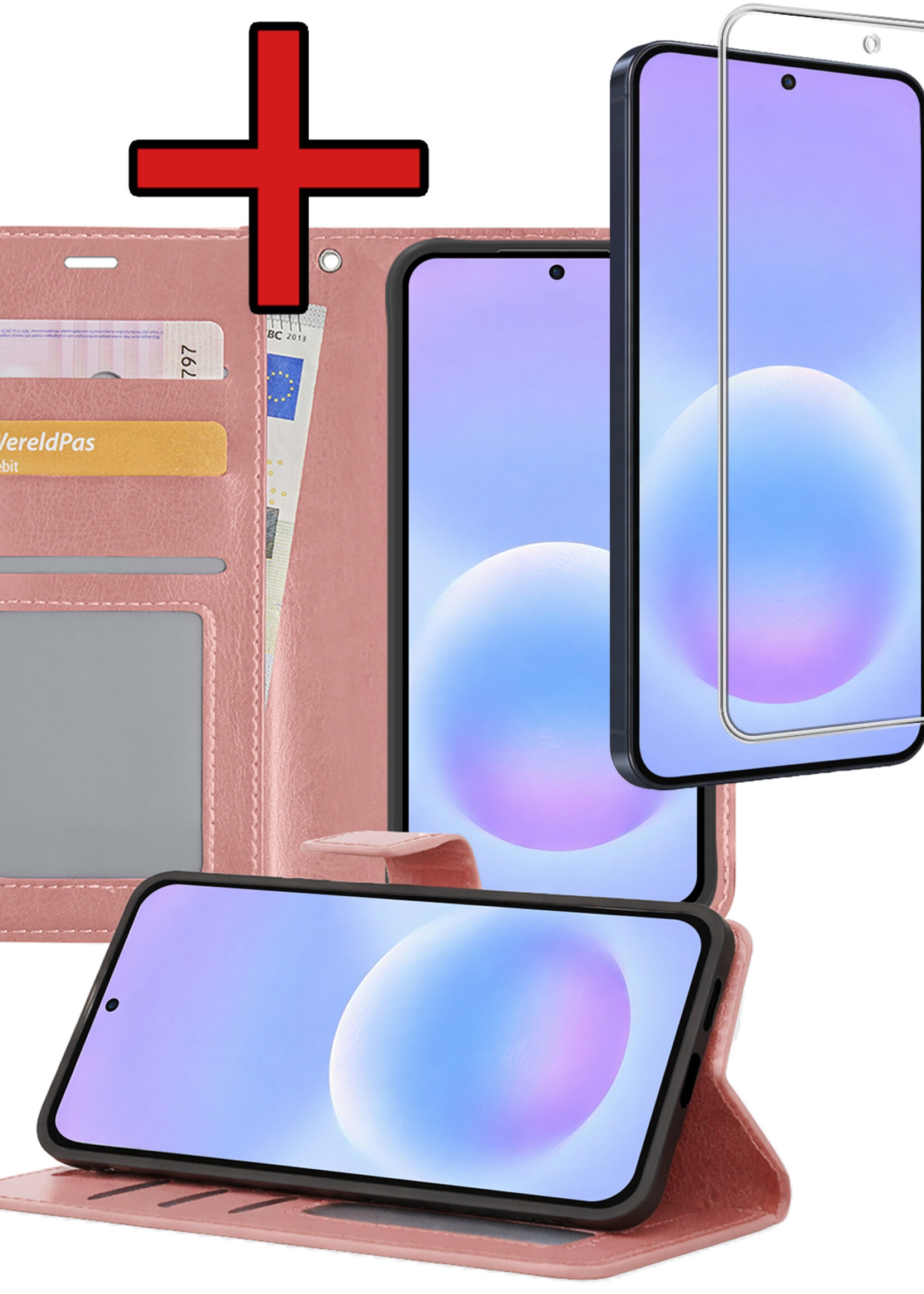 BTH BTH Samsung Galaxy A57 Hoesje Bookcase Met Screenprotector - Rose Goud