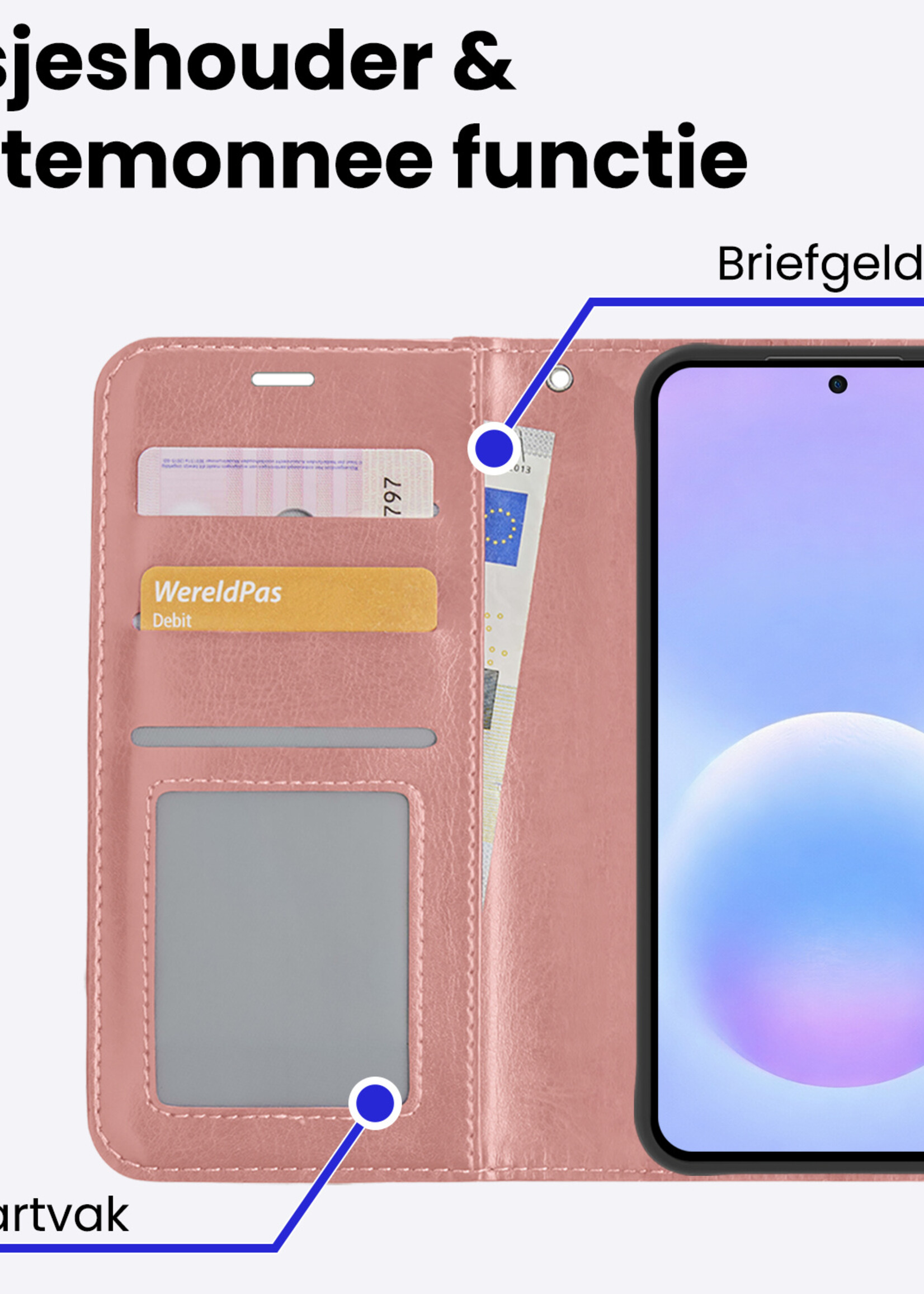 BTH BTH Samsung Galaxy A57 Hoesje Bookcase Met Screenprotector - Rose Goud
