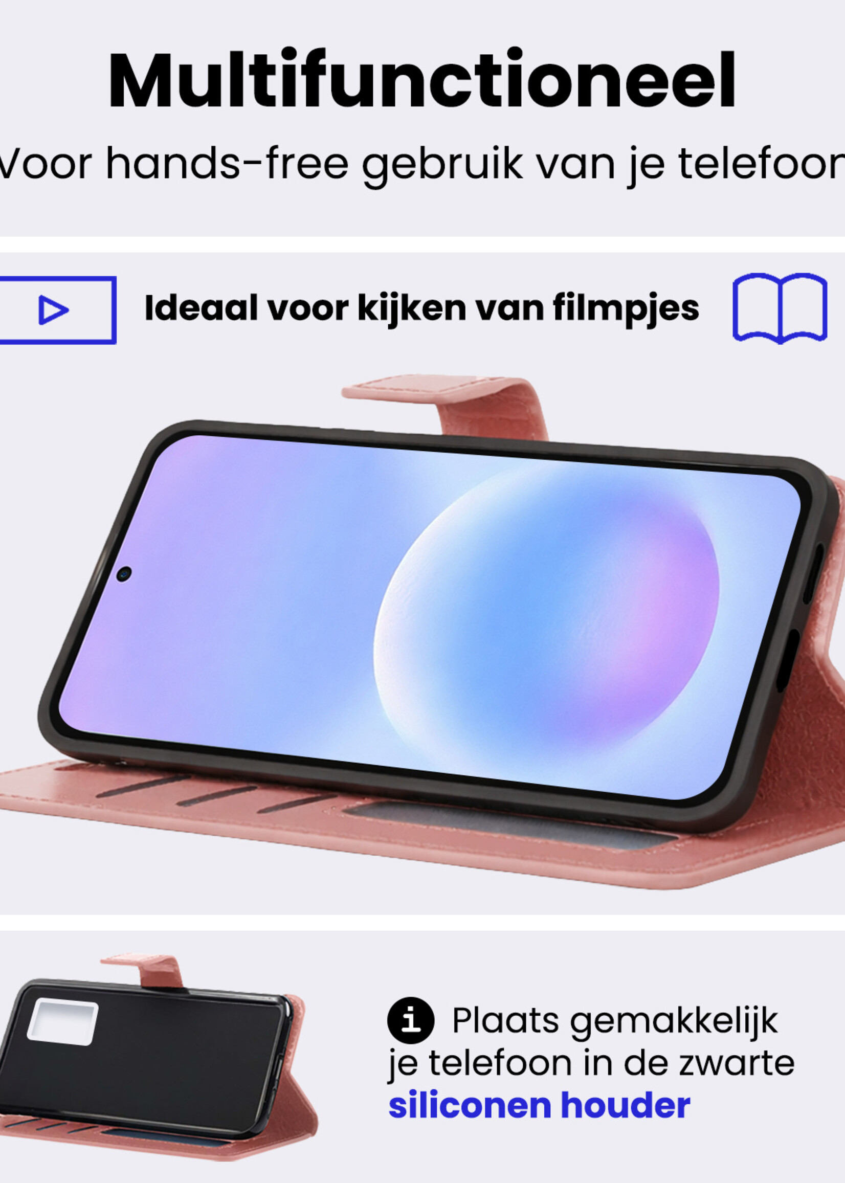 BTH BTH Samsung Galaxy A57 Hoesje Bookcase Met Screenprotector - Rose Goud