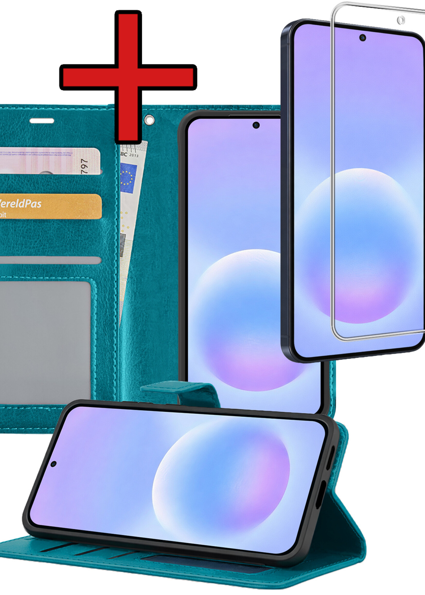 BTH BTH Samsung Galaxy A57 Hoesje Bookcase Met Screenprotector - Turquoise