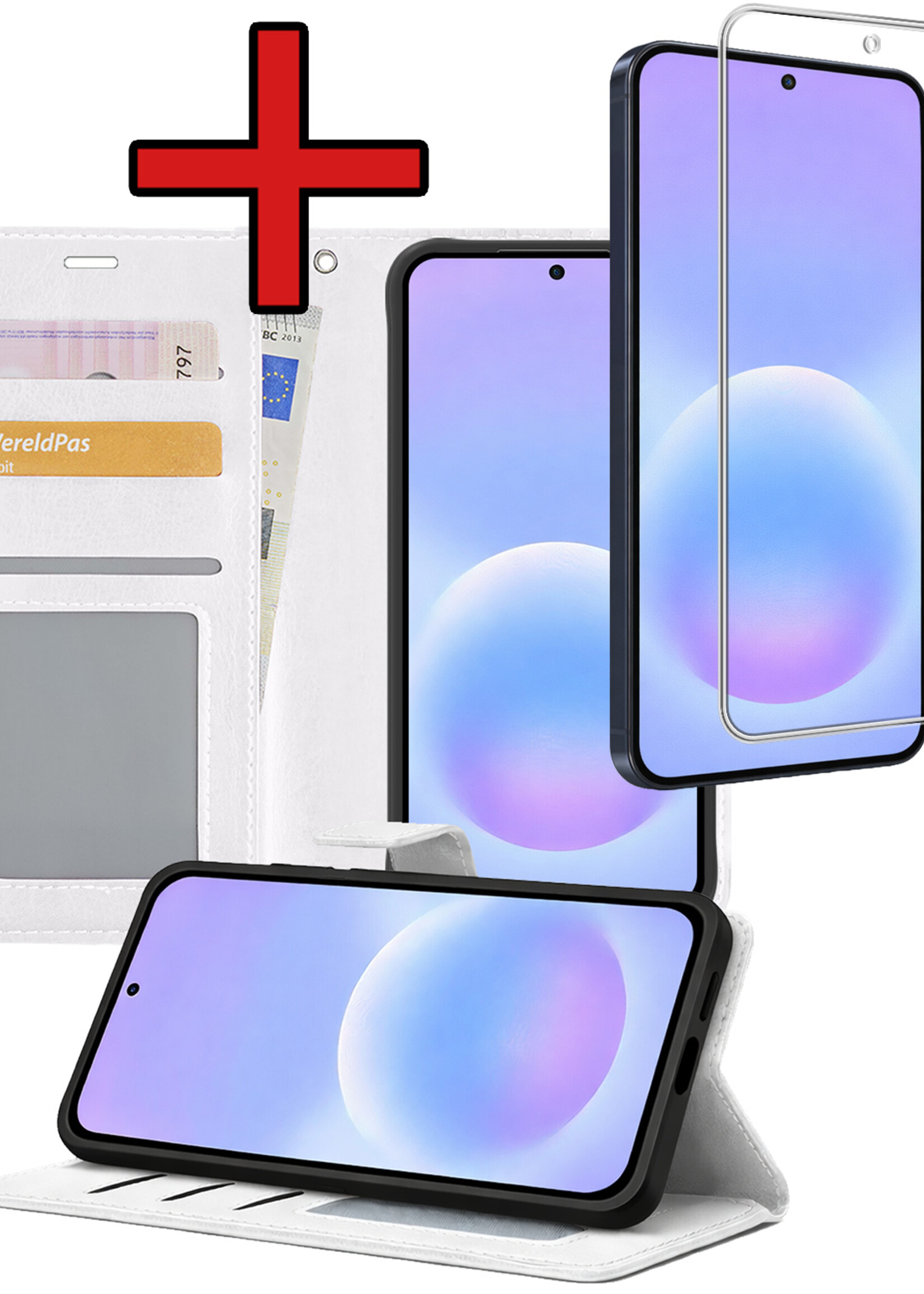 BTH BTH Samsung Galaxy A57 Hoesje Bookcase Met Screenprotector - Wit