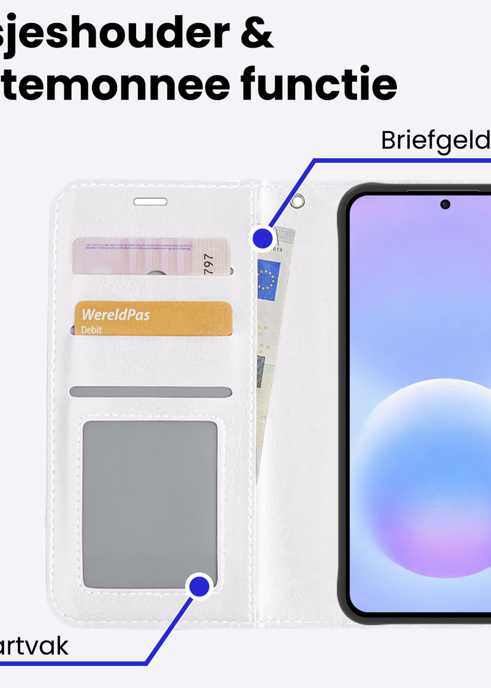 BTH BTH Samsung Galaxy A57 Hoesje Bookcase Met Screenprotector - Wit