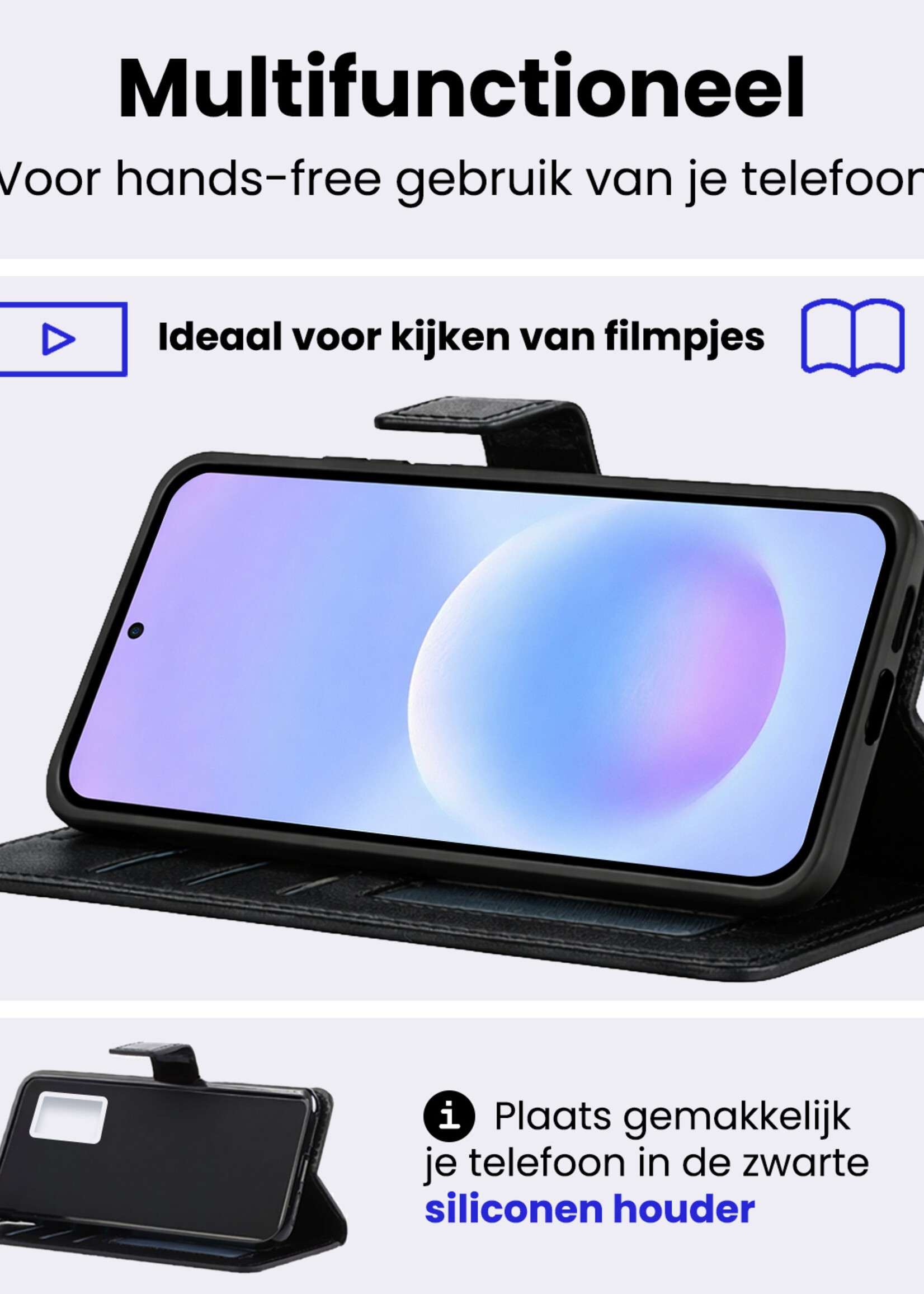 BTH BTH Samsung Galaxy A57 Hoesje Bookcase Met Screenprotector - Zwart